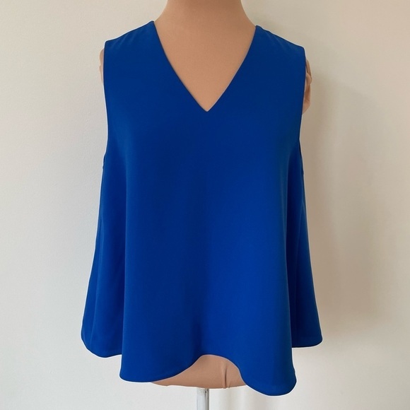 Alexander McQueen MCQ Cobalt Blue A-Line V-Neck Sleeveless Blouse EUC IT 40/US 4 - Picture 1 of 10